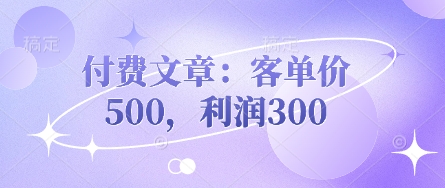 付费文章:客单价500,利润300-积流资源站