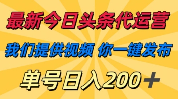 最新今日头条代运营,我们提供视频,你一键发布,单号日入200+【揭秘】-积流资源站