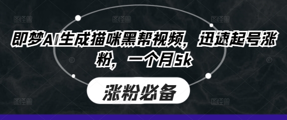 即梦AI生成猫咪黑帮视频，迅速起号涨粉，一个月5k-积流资源站