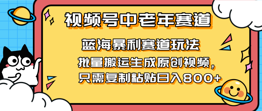 (14314期)2025视频号中老年短视频蓝海暴利风口!复制粘贴搬运视频单日赚800+,无...-积流资源站