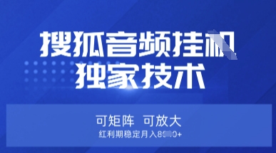 【搜狐音频挂G】独家技术,可矩阵可放大,红利期稳定月入8k【揭秘】-积流资源站