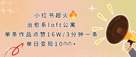 小红书超火的治愈系loft公寓,单条作品点赞16W,3分钟一条,单日变现数张-积流资源站
