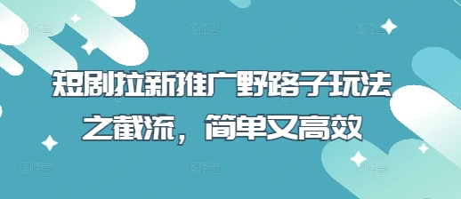 短剧拉新推广野路子玩法之截流,简单又高效-积流资源站