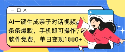 AI一键生成亲子对话视频，条条爆款，一部手机即可操作，单日变现数张-积流资源站