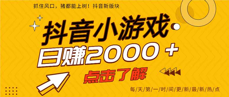 （14319期）抖音小游戏，最新风口项目，亲测单游戏2000+感兴趣点击了解。-积流资源站
